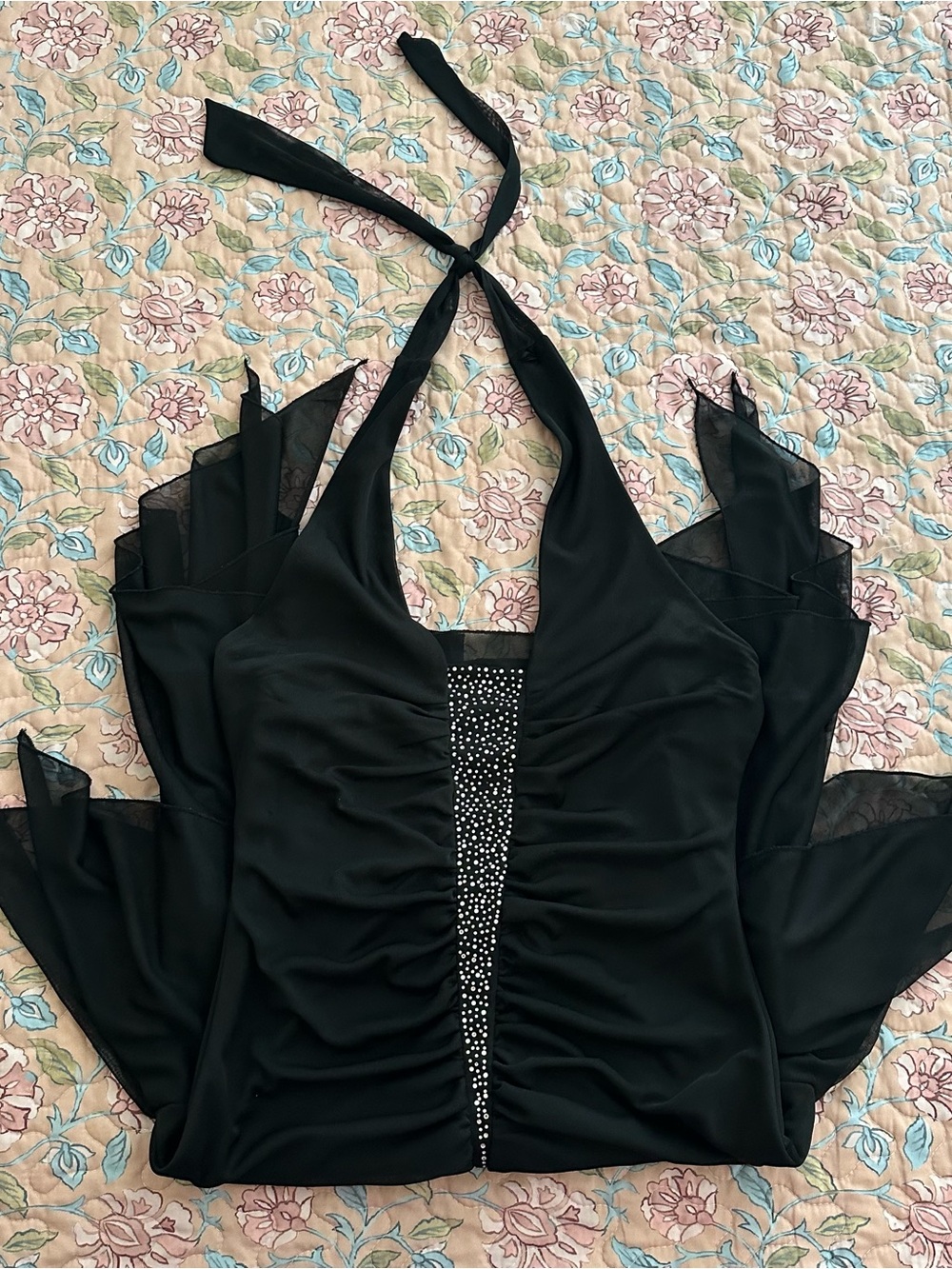 Vintage My Michelle Black Rhinestone Detail Handkerchief Hem Halter Dress